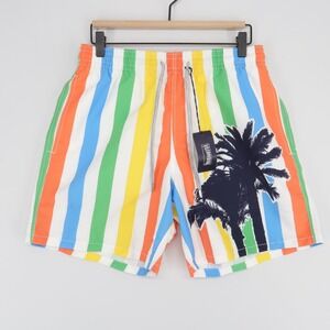Vilebrequin Moorea Swim Trunks Mens L Multicolor Striped Palm Tree Graphic Mesh